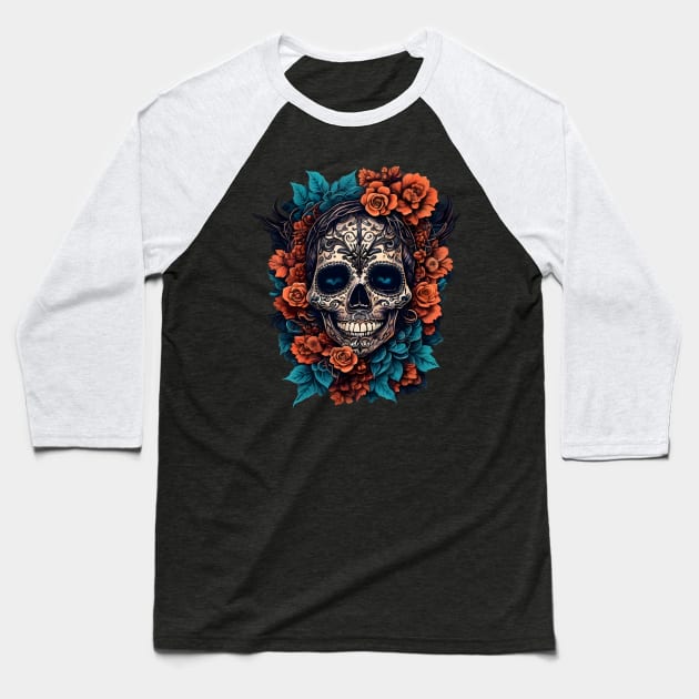 Sugar Skull Baseball T-Shirt by guitar75